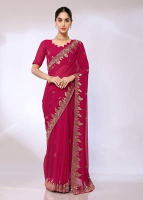 Pink Embroidered Georgette Designer Saree With Blouse 2