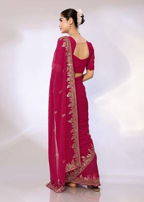 Pink Embroidered Georgette Designer Saree With Blouse 3