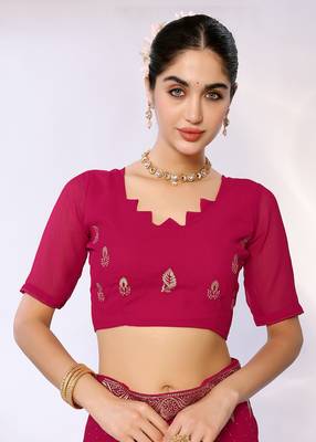Pink Embroidered Georgette Designer Saree With Blouse 4