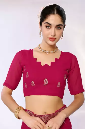 Pink Embroidered Georgette Designer Saree With Blouse