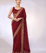 Maroon Embroidered Poly Silk Designer Saree With Blouse