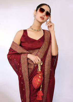 Maroon Embroidered Poly Silk Designer Saree With Blouse 4