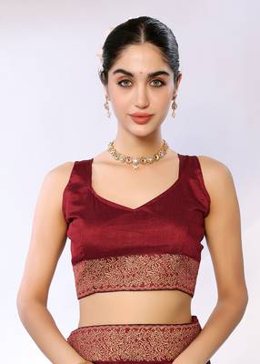 Maroon Embroidered Poly Silk Designer Saree With Blouse 5