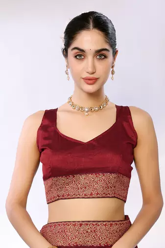Maroon Embroidered Poly Silk Designer Saree With Blouse