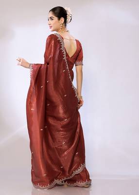 Copper Embroidered Tissue  Designer Saree With Blouse 3