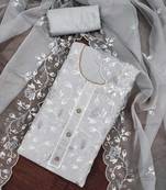 Grey color embroidered modal chanderi silk unstitched dress material