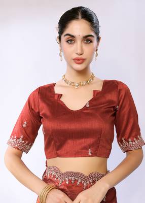 Copper Embroidered Tissue  Designer Saree With Blouse 4