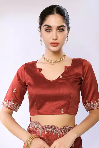 Copper Embroidered Tissue  Designer Saree With Blouse