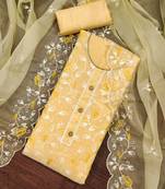 Yellow color embroidered modal chanderi silk unstitched dress material