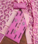Pink color weaving banarasi chanderi silk unstitched dress material