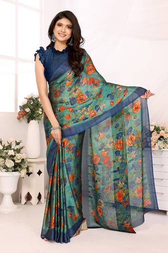 Green Embroidered Chiffon Designer Saree With Blouse