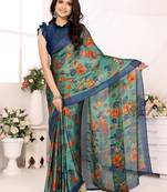 Green Embroidered Chiffon Designer Saree With Blouse