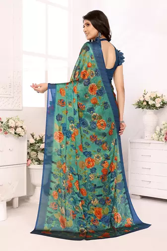 Green Embroidered Chiffon Designer Saree With Blouse
