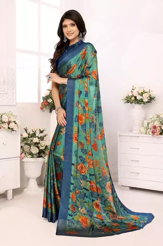 Green Embroidered Chiffon Designer Saree With Blouse