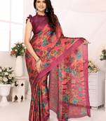 Red Embroidered Chiffon Designer Saree With Blouse