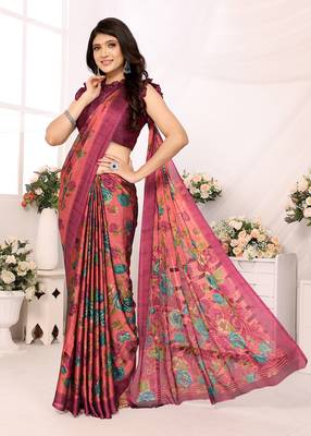 Red Embroidered Chiffon Designer Saree With Blouse 3