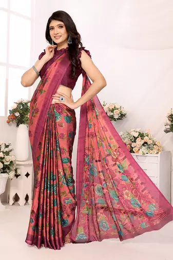 Red Embroidered Chiffon Designer Saree With Blouse