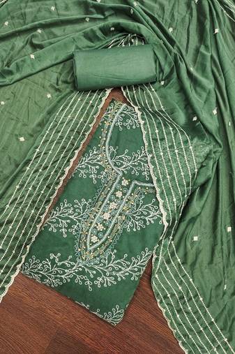 Sea green color embroidered viscos organja unstitched dress material