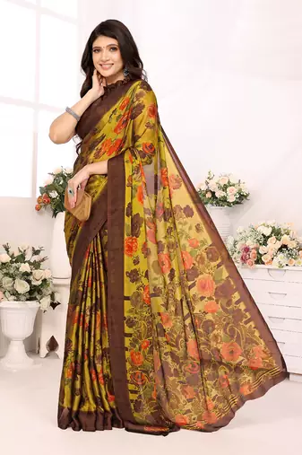 Yellow Embroidered Chiffon Designer Saree With Blouse
