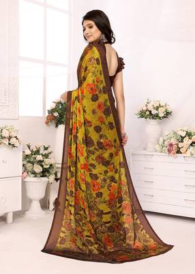 Yellow Embroidered Chiffon Designer Saree With Blouse 3