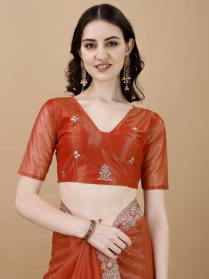 Orange Embroidered Twill Designer Saree With Blouse 3