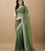 Green Embroidered Twill Designer Saree With Blouse