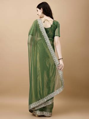 Green Embroidered Twill Designer Saree With Blouse 2