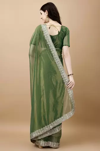 Green Embroidered Twill Designer Saree With Blouse