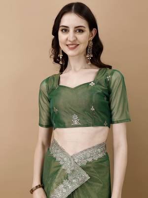 Green Embroidered Twill Designer Saree With Blouse 3