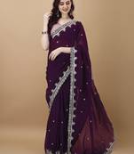 Magenta Embroidered Tissue  Designer Saree With Blouse