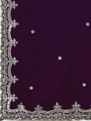 Magenta Embroidered Tissue  Designer Saree With Blouse 3
