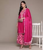 Aarke magenta embroidered kurta with sharara and dupatta