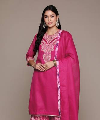 Aarke magenta embroidered kurta with sharara and dupatta 4