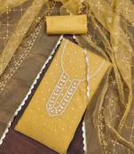 Yellow color weaving organja jacquard unstitched dress material