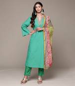 Aarke green cotton embroidered kurta with pant and dupatta