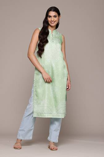 Aarke green polyster printed kurta