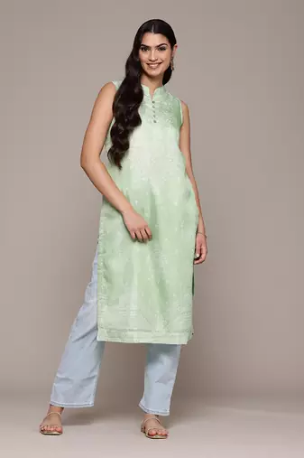 Aarke green polyster printed kurta