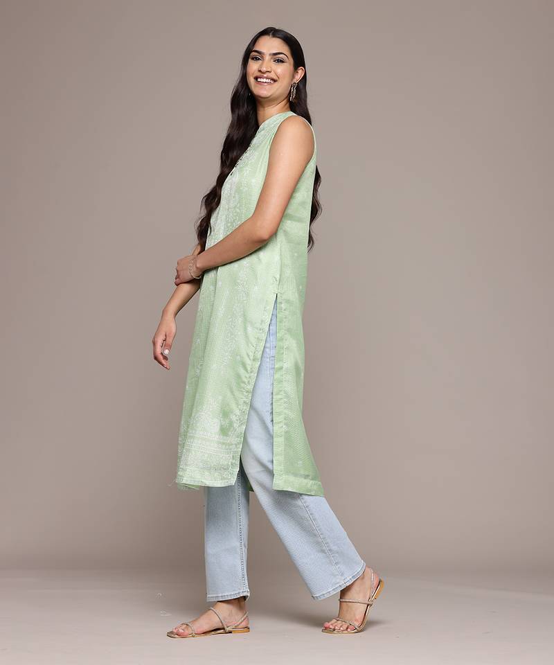 Aarke green polyster printed kurta