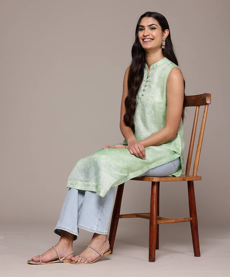 Aarke green polyster printed kurta