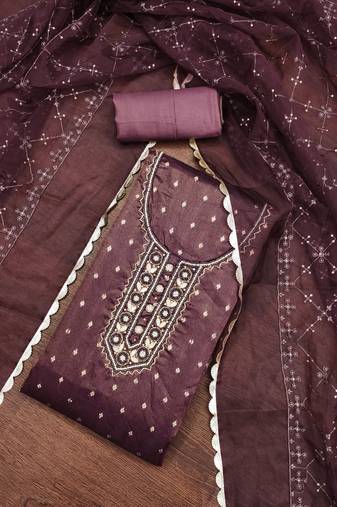 Wine color weaving organja jacquard unstitched dress material