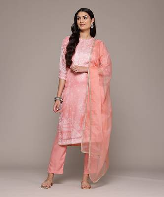 Aarke peach printed kurta with pant and dupatta 1