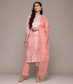 Aarke peach printed kurta with pant and dupatta