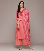 Aarke coral cotton kurta with pant and dupatta