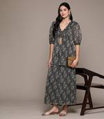 Aarke black chiffon printed kurti with palazzo