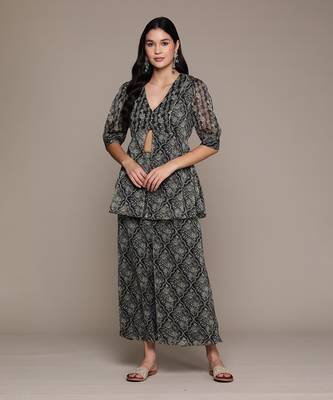 Aarke black chiffon printed kurti with palazzo 2