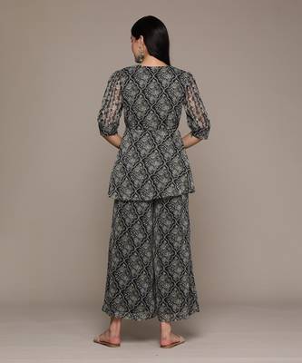 Aarke black chiffon printed kurti with palazzo 4