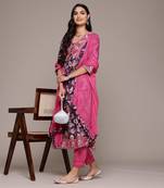 Aarke purple cotton floral print kurta with pant and dupatta