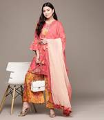 Aarke peach floral print kurta with pant and dupatta