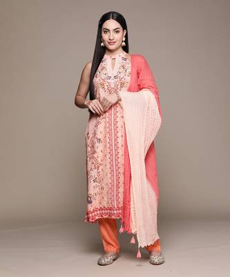 Aarke peach printed kurta with pant and dupatta 1