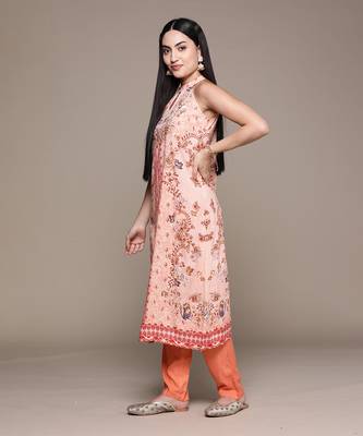 Aarke peach printed kurta with pant and dupatta 3